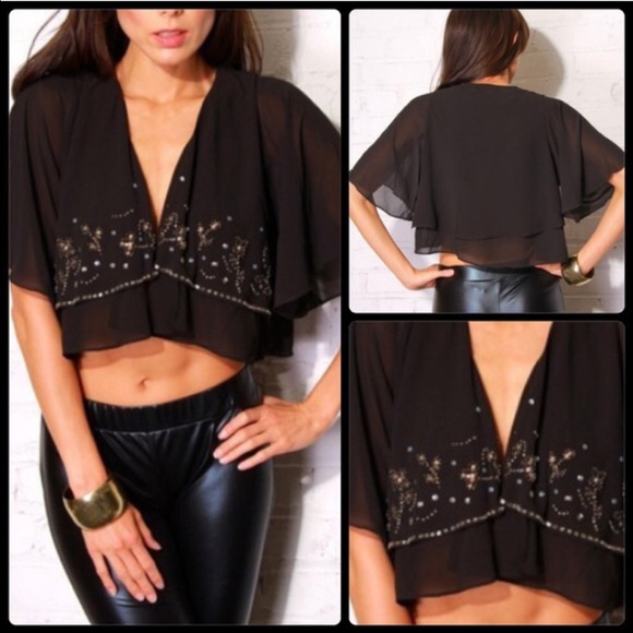 COPY - Embellished Flutter Sleeve Shrug Top - Picture 2 of 2
